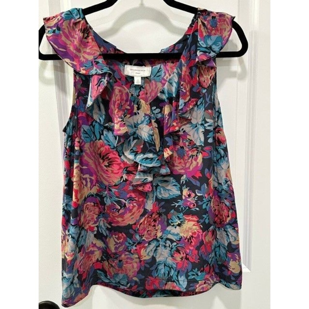 Anthropologie Moulinette Soeurs  100% Silk Size 4 WomensRuffle Floral Blouse Top
